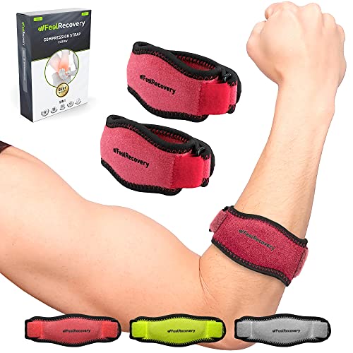 Feel Recovery 2 Coderas Epicondilitis Hombre/Mujer   Cinchas Codo de Tenista y Golfista   Cintas para Tendinitis y Alivio del Dolor   Banda Epicondilitis para Tenis, Padel, Golf, Gym (Burdeos)
