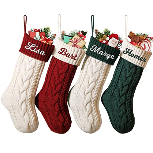 NIBESSER Calcetines Navidad Chimenea Personalizado con Nombre Botas de Navidad para Colgar Calcetines Navideños Papá Noel Christmas Stocking Idea Regalo para Decoración Navideña (Estilo A, 4 Piezas)