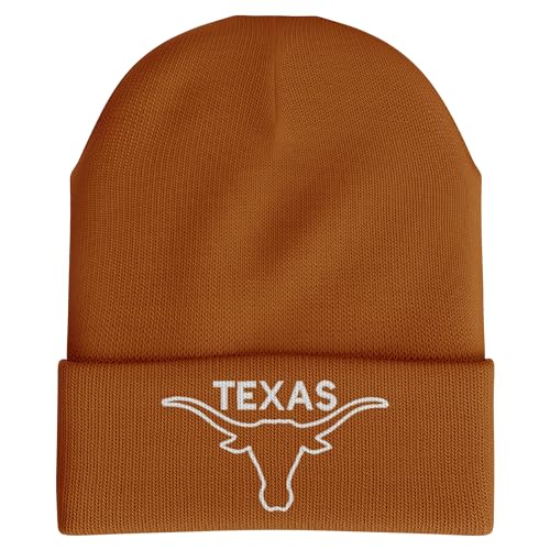 Printbox Originals Longhorn Beanie Hat for Men, Texas Embroidered Hat, Fan Gameday Austin Texas Gifts (Texas Orange)