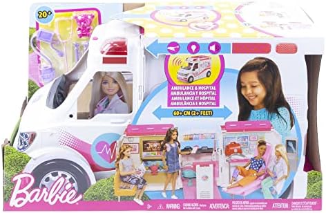 Barbie Playset with 20+ Accessories, Emergency Vehicle Transforms into 2+ Foot Hospital with Lights and Sounds, Care Clinic, FRM19