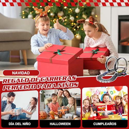 Miniatura 6 de Yoohberrys Pista De Coches Para Niños, 1:64 Pista De Carreras Electrica Con 2 Coches, Usb, Control Remoto, Contador Vueltas, Bucle 360 , Pista Autos Niños A Partir De 3 Años Juguete Regalos 308cm