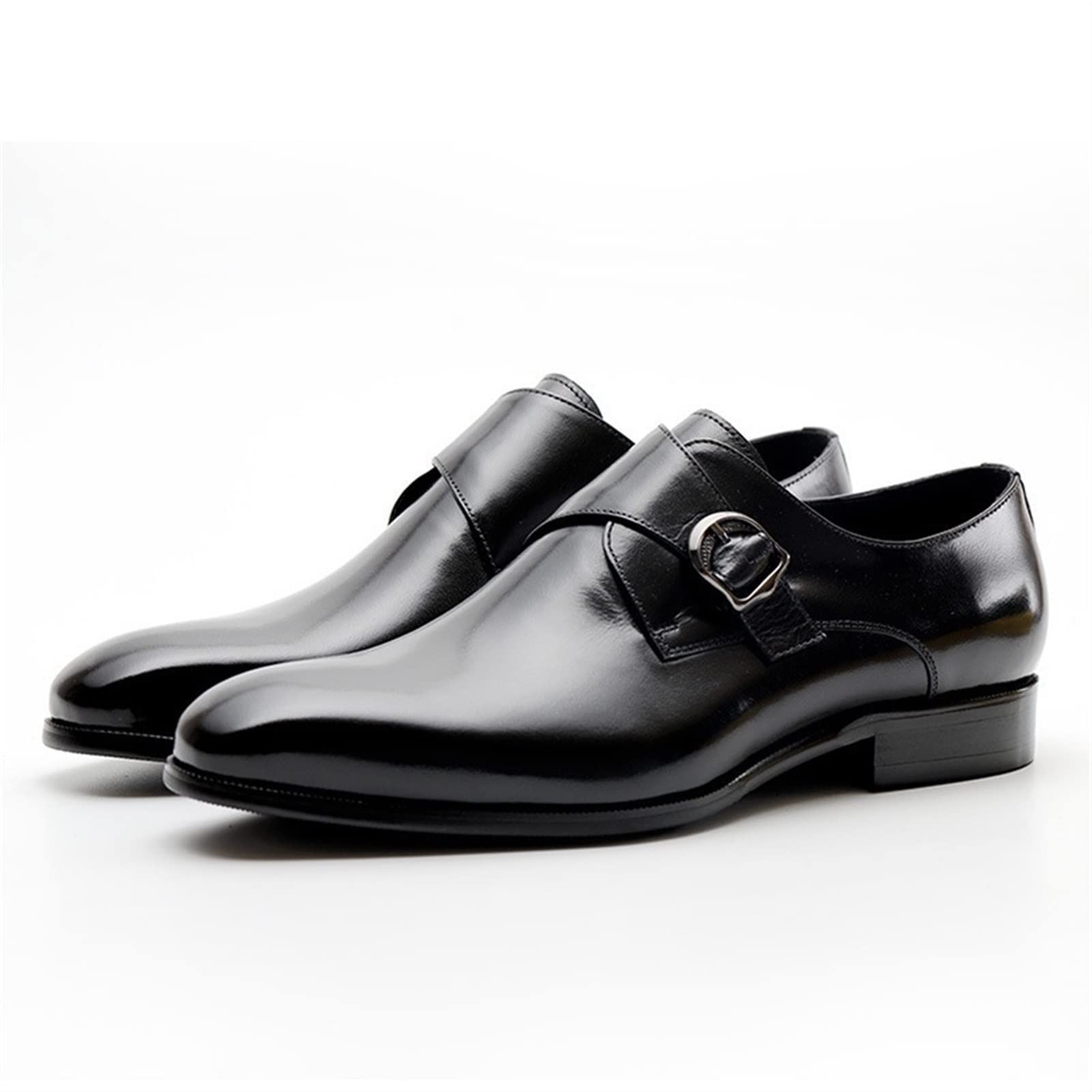 Zapatos de vestir formales for hombres Slip On Monk Strap Punta redonda Cuero de vaca Low Top Antideslizante Tacón de bloque Antideslizante antideslizante for exteriores Adecuado para muchas ocasiones