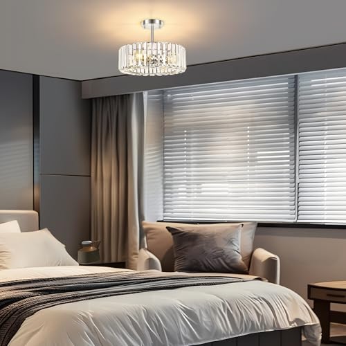 Image of FRIDEKO HOME Crystal Chandelier Ceiling Light - 4-Light Ceiling Light Fixture Modern Ceiling Mount Lights Chandelier for Dinning Room Bedroom Kitchen Entryway (14.56 Inch, Bulb not Included)