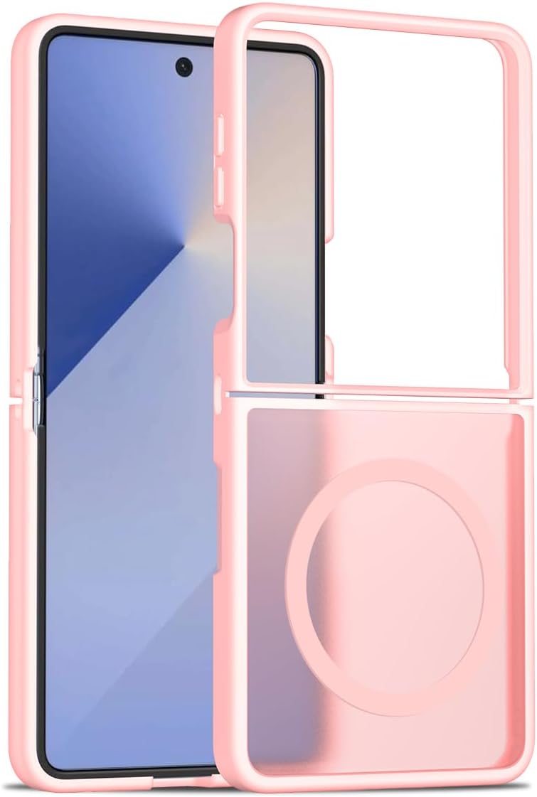 for Samsung Galaxy Z Flip7 (2025) Case Compatible with MagSafe Slim Thin Hard PC Translucent Frosted Rugged Drop-Proof Shockproof Protective Case for Samsung Galaxy Z Flip7 (2025) (Pink)