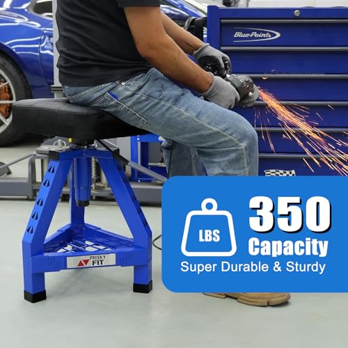 Image of Adjustable Shop Stool,Garage Mechanic Stool Chair,Work Seat for Workshop, Adjustable Height, 360 Swivel Padded Square Seat,Tool Storage, 350 LBS Capacity, Heavy Duty, Blue