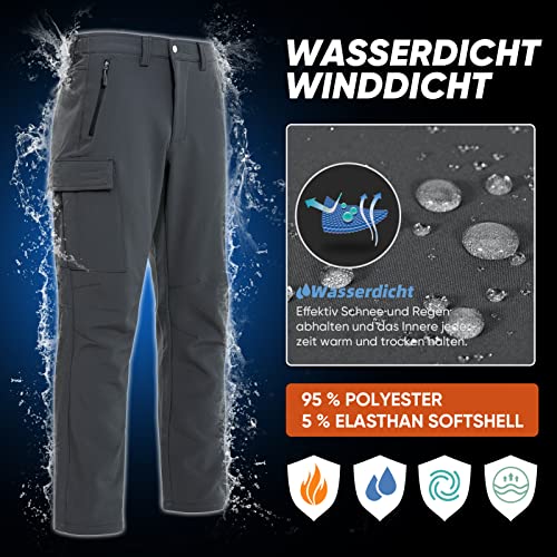 Vzteek Skihose Herren Thermohose Schneehose:Wasserdicht Gefüttert Winterhose Softshellhose für Winter & Snowboard(Grey, L)