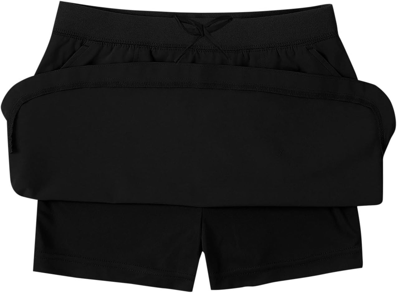 Girls School Uniform Pull-on Scooter Skirt with Undershorts Woven Belt Elastic Waist Shorts Skirt