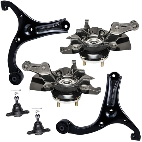Image of Detroit Axle - Front 6pc Steering Knuckles Kit for 2006-2011 Hyundai Accent, Steering Knuckles & Wheel Bearing Hubs Lower Control Arms Lower Ball Joints 2007 2008 2009 2010 Replacement