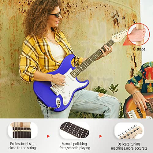 Image of Donner 39 Inch Electric Guitar Beginner Kit Full Size Purple Sapphire Blue HSS Pick Up Starter Package with Amp Online Lesson Bag Tuner Capo Strap String Cable Picks DST-100L