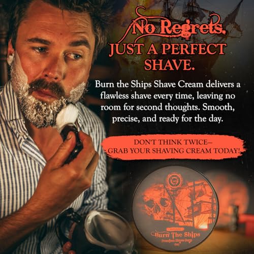 Image of Shave Cream for Men | Burn The Ships Premium 4oz | Hydrating & Lathering Shaving Cream for Wet Shaving Sensitive Skin Beard Softening Natural Ingredients | Use Shaving Brush For Smooth Razor Glide