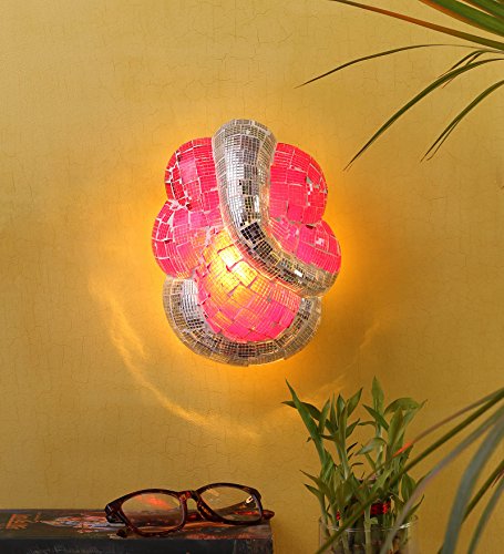 Image of Glamour Glint Ganpati Mosaic Mounted Wall Light Lamp - Pink & Silver Edition, Metal & glass | For Home, Hall, Living Room, Bedroom, Hotel, Office Decor | Ideal for Pooja Room & Mandir | Modern