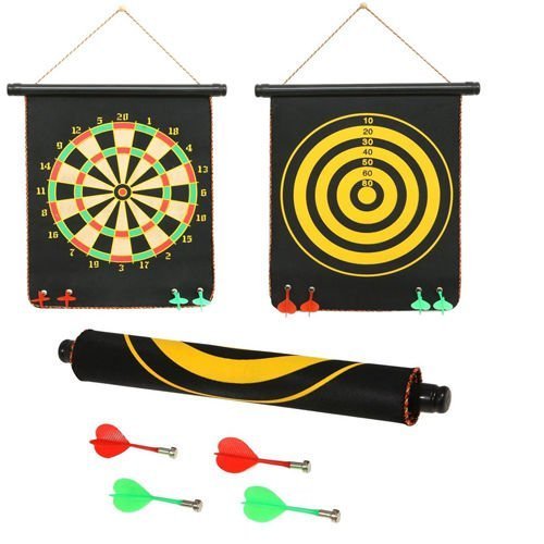 Storio Magnet Dart Board Game for Kids, Double Sided, 12 Inch, Includes 6 Darts, Hanging Hardware, Multi Color, Cork Material