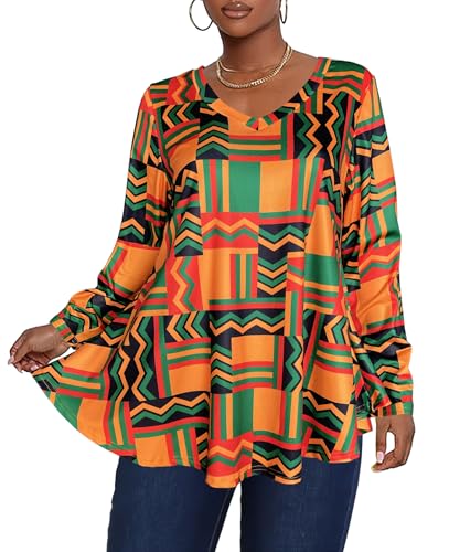 Afibi Dressy Shirts for Women African Dashiki Long Sleeve V Neck Loose Tunic Tops4