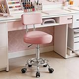 Timbertouch Saddle Stool with Back and Ring Pedal, Adjustable Hydraulic Rolling Chair with Wheels for Salon, Spa, Medical, Massage & Drafting Use Pink