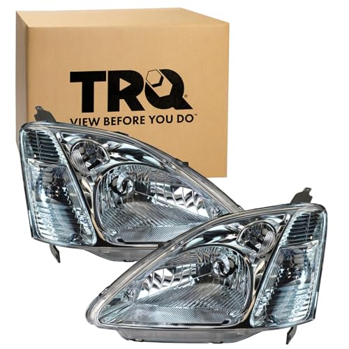 Image of TRQ 2 Piece Headlight Assembly Set Driver & Passenger Side Compatible with 2002-2003 Honda Civic Hatchback HO2518103 HO2519103