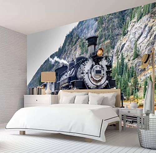 Retro Train 3D Wallpaper Wall Mural, Steam Train Through The Valley Removable Large Wall Mural, Suitable For Bedroom Living Room Restaurant Tv Background Decoration 78.7''W X 59''H #TOP1