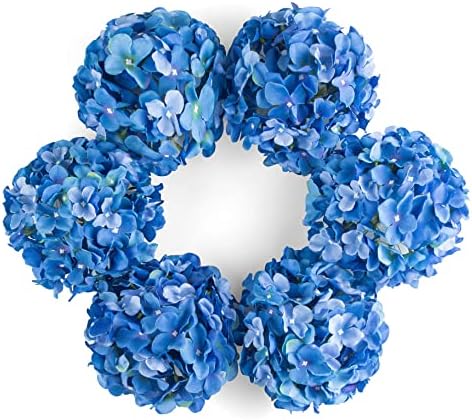 DuHouse Artificial Hydrangea Silk Flower Heads with Stem Fake Royal Blue Hydrangea Flowers for Wedding Home Garden Centerpiece Pack of 6(Royal Blue)