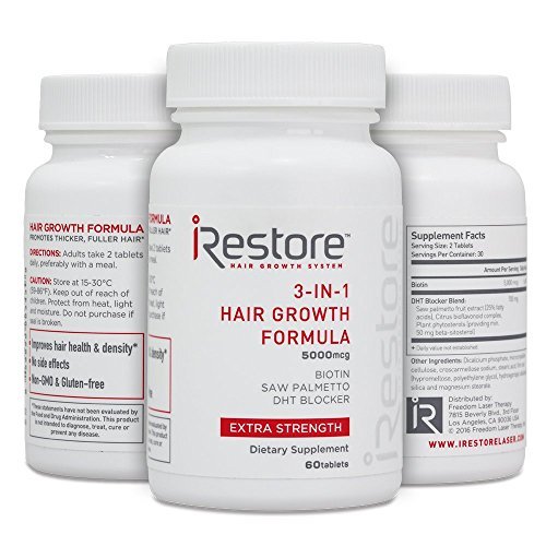 iRestore 3-in-1 Hair Growth Supplement with Biotin, Saw Palmetto, DHT Blocker and Other Extracts for Hair Loss & Thinning Hair - Vitamins for Hair Regrowth, Skin & Nails Health – 60 Count - Thumbnail 2