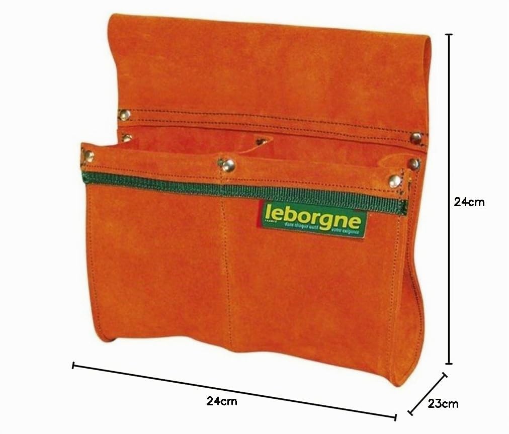 LEBORGNE - Double Poche Croûte de Cuir - Pochette à Clous/Ceinture - pour Charpentiers, Bâtisseurs de Maisons Ossature Bois, Maçons - Multipoches - Ergonomique et Robuste