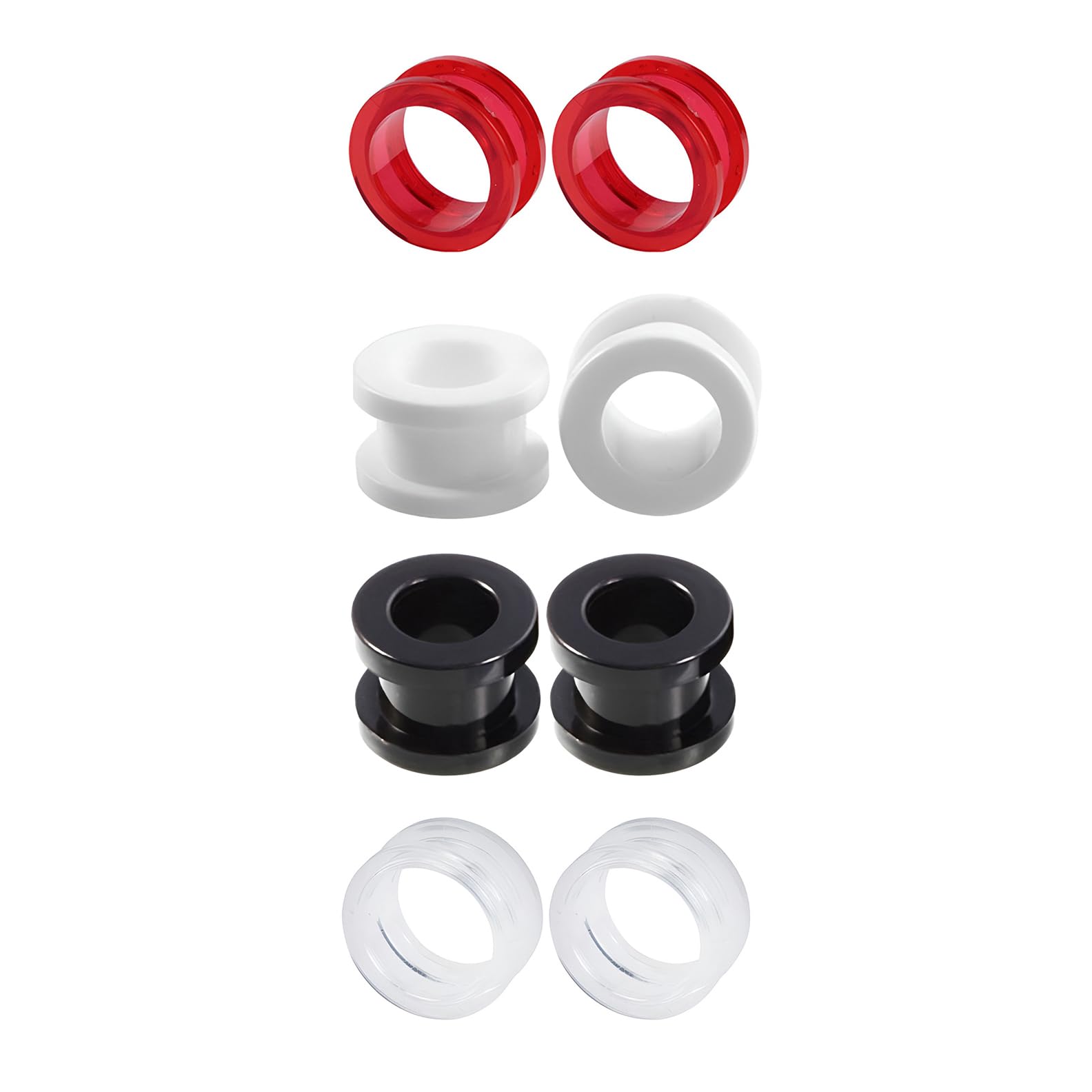 4 Pairs 2 mm(12 G) Acrylic Ear Gauges Tunnels Plugs Set Ears Gauge Ears Stretcher Kit Earrings Retainer Stretching Expander Men Body Piercing Jewelry Women Men Black/White/Transparent/Red