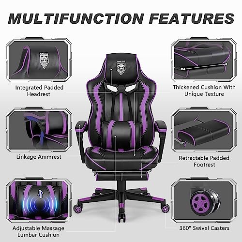 Vonesse Purple Gaming Chair With Footrest Reclining Computer Gaming Chair High Back Gamer Chair With Massage Ergonomic Pc Gaming Chair Racing Style Gaming Chair Big And Tall Gaming Chairs For Adults #TOP4