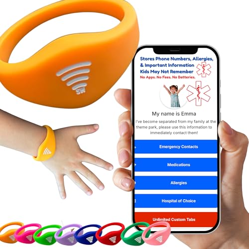 Kids ID Bracelet – Fitted NFC Safety Wristband, Slip-On Child ID Band for Emergency Contact Info, Waterproof Silicone, Not GPS, Wear on Wrist or Ankle, Ideal for Theme Parks, Travel & Beaches