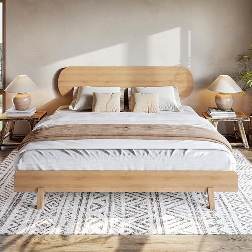 Image of Bellemave King Size Bamboo Bed Frame with Headboard,Bamboo Platform Bed Frame King Size with Rounded Headboard and Wood Slats,Easy Assembly,Natural