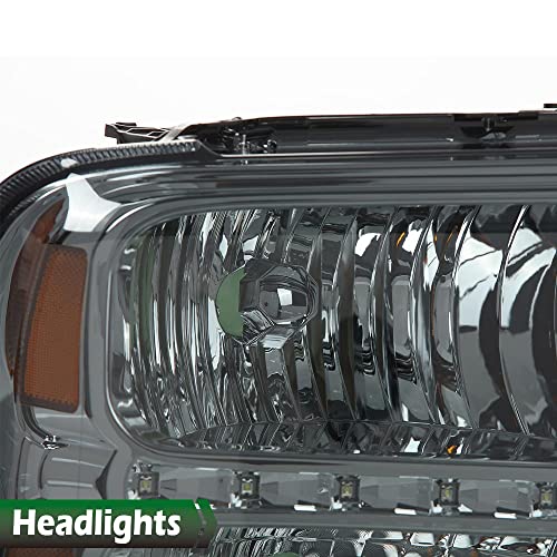 Image of GRAND ORANGE LED DRL Headlights Assembly, Compatible with 2005 2006 2007 Ford F250 F350 F450 F550 Super Duty bumper Headlamp, Amber Corner Headlight(Smoky lens Chrome Housing Amber Reflector)