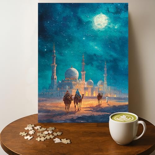 Puzzle mosquée chameau 500 pièces bois, 20 x 15 po