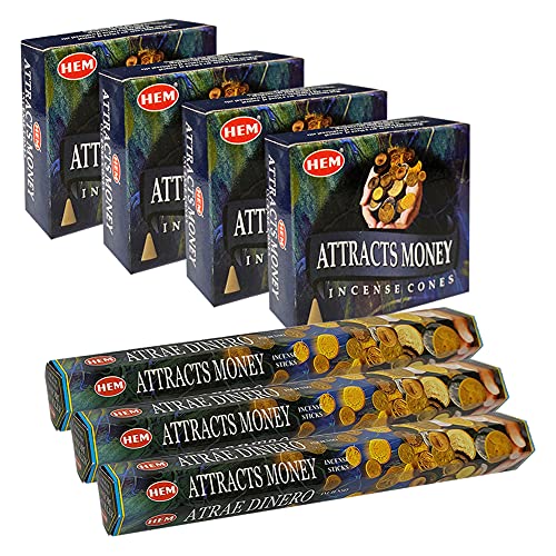 Attracts Money Incense Sticks and Cone Incense Holder Variety Pack Bundle insence insense insienso