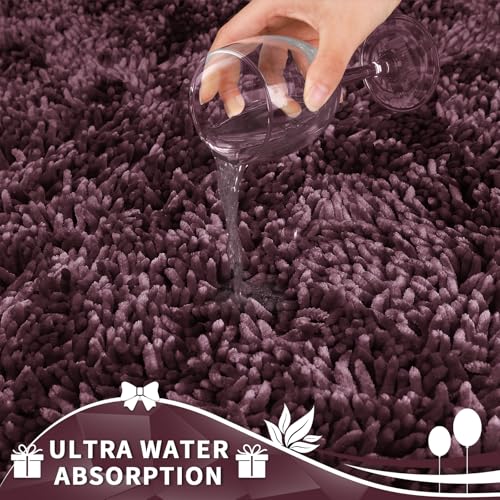 Image of Yimobra Toilet Rugs U Shaped Washable, Extra Thick Soft Absorbent Chenille Contour Bathroom Rugs for Toilet 24x20 Inch, Quick Dry Non Slip Toilet Mat for Bath Floor, Purple Grey