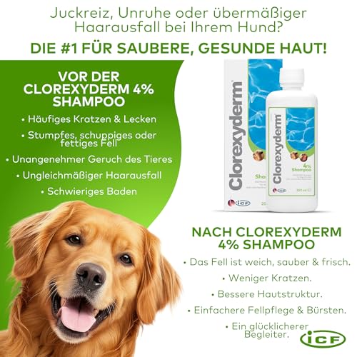 Clorexyderm 4% Shampoo für Hunde, Katzen & Pferde | Tiefenreinigung & Fellpflege | Unterstützt Hautfeuchtigkeit & Frische | Sanfte & Effektive Formel | 200ml