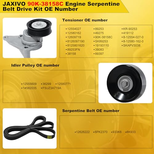 Image of 90K-38158C Serpentine Belt Drive Tensioner Pulley Component Kit for 03-06 Suburban Silverado Savana Yukon XL Sierra 1500 2500 3500 Tahoe Escalade ESV EXT,for 03-07 Hummer H2