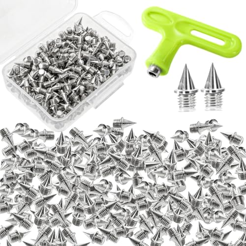 Nagpew 240 Pieces 1/4 Track Spikes, Steel Cross Country Spikes, Pyramid Replacement Shoes Spike with Wrench for Sprint Sports Short Running, Climbing, Golf Shoes