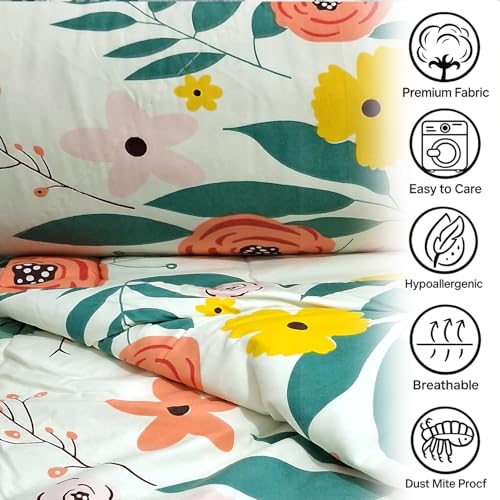 Image of MORADO Glace Cotton AC Comforter /Blanket /Quilt for Double Bed | Ultra Soft & Lightweight | All Season Reversible Comforter | Cozy Bedding for Home & Hotel | Size 90x100 Inches,Orange & Flower,Double