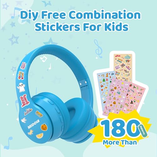 MIDOLA Kids Headphones Bluetooth 5.4 Wireless 68H Play Time Volume Limit 85/94dB Over-Ear Foldable Headset,Type-C Fast Charging,with Wired Aux Mic for Toddler Child Pad Tablet Blue - Image 6