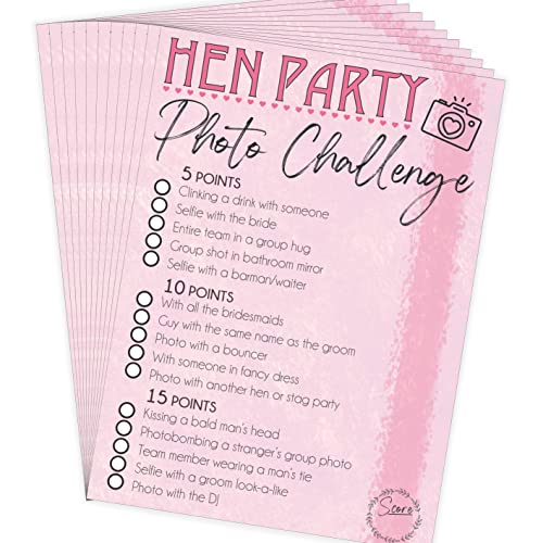 Hen Party Photo Challenge Game Selfie Scavenger Hunt Cards Hen Night Game for Bride Team 10 Pack A6 Cards Fun Hen Party Activity - By Lovely Little Things