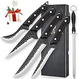 TAN REN Boning Knife Set, 6PCS Butcher Knife Set for Meat Cutting, Hand Forged Skinning Set with Sharpening Rod, High Carbon Steel Meat Trimming Knife for Kitchen & Outdoor Hunting Knife for Men