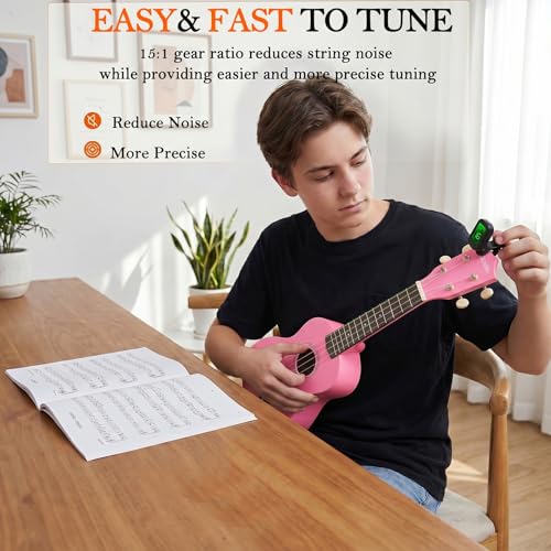 Image of Everjoys Soprano Ukulele Beginner Kit 21 Inch w /Free Online Lesson Gig Bag Tuner Picks Strap, Fast to Learn (Pink)