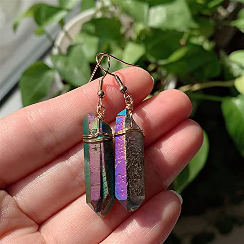 Boucles d'oreilles quartz naturel avec pendentifs pierre brute et longs glands