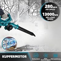 YOFIDRA Laubbläser Akku 280 km/h, Elektrische Luftgebläse mit 2×3.0Ah Akku und Ladegerät, 3-Gang, 270° Verstellbarem Griff, Doppel-Lufteinlass,13000RPM Laubbläser für Terrassen Rasenpflege Laubblasen – Ansicht 4