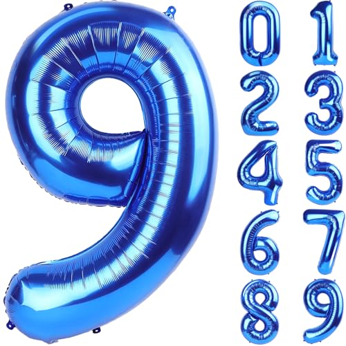 Image of Number Balloons Navy Blue Balloons - Giant Number 10 Balloon, 10 20 30 40 50 Numbers Balloon Birthday Decorations, Blue Party Supplies for Boy Men