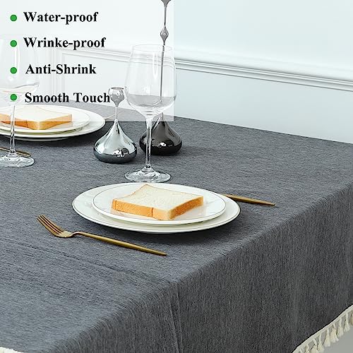 Zsasu Rectangle Tassel Tablecloth, Washable Waterproof Wrinkle Free Table Cloth, Solid Color Farmhouse Tablecloths For Dining Festival Outdoor Indoor Decoration (Oblong /52 X 70Inch/ Grey) #TOP1