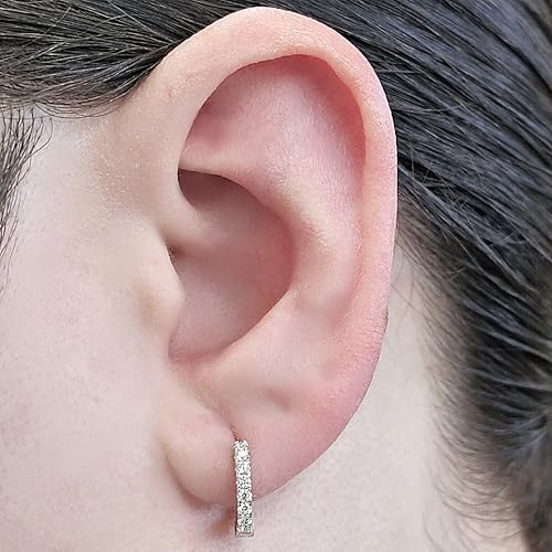 Central Diamond Center Round Huggie Hoop Earrings Pure Brilliance Zirconia in Solid 925 Sterling Silver For Women, Men, & Teens4