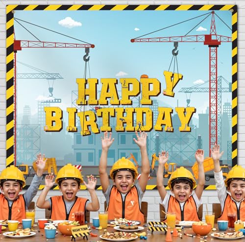 Image of Party Propz Construction Theme Birthday Decoration Backdrop for Boys - 2pcs, Happy Birthday Backdrop Banner, Transport Theme Decorations, JCB Theme Party Decoration (Cloth Banner)