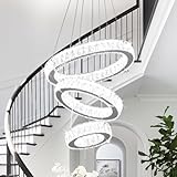 Finktonglan Modern LED Chandeliers 3 Rings Crystal Chandelier Ceiling Light Fixture Adjustable Height and Stainless Steel Pendant Lighting Fixtures for Dining Room Living Room Kitchen(Cool White)