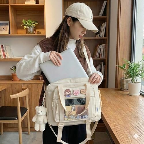 Image of Kawaii Crossbody Ita Bag for Women with Pin & Plush Bear - Japanese Messenger Bags Y2K Shoulder Purse
