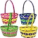 Gift Boutique 12 Bamboo Easter Baskets- Round Bright Easter Colors with Handle for Kids Party Favor Supplies Decorations
