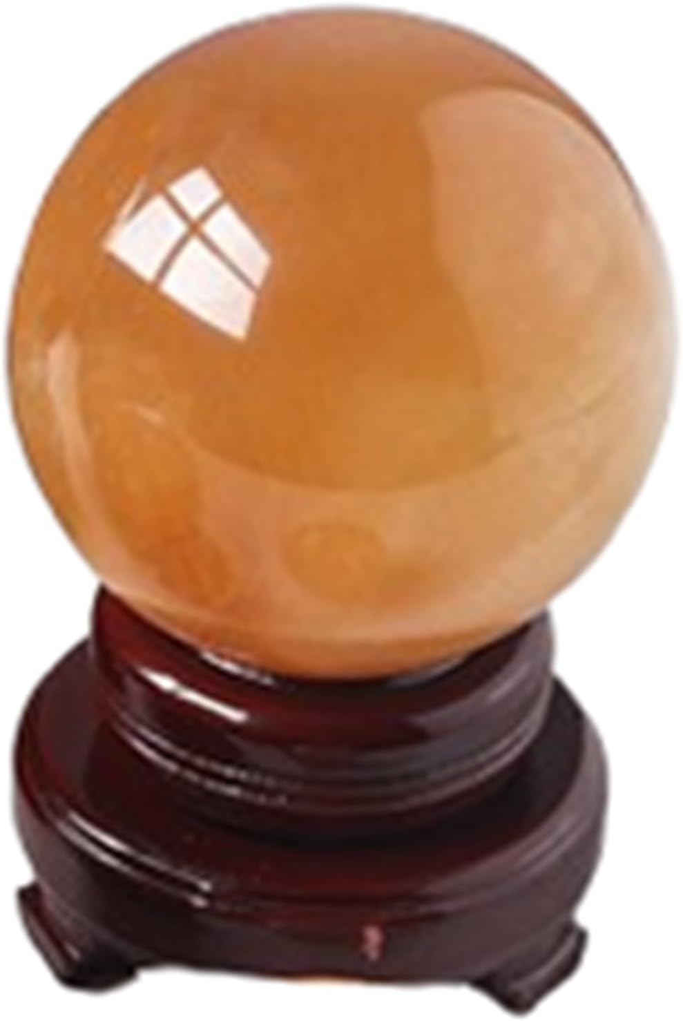 Yellow Calcite Iceland Spar Crystal Sphere with Wood Stand,Citrine Ball Statue Lucky Feng Shui Living Room Decoration,7cm/2.75in
