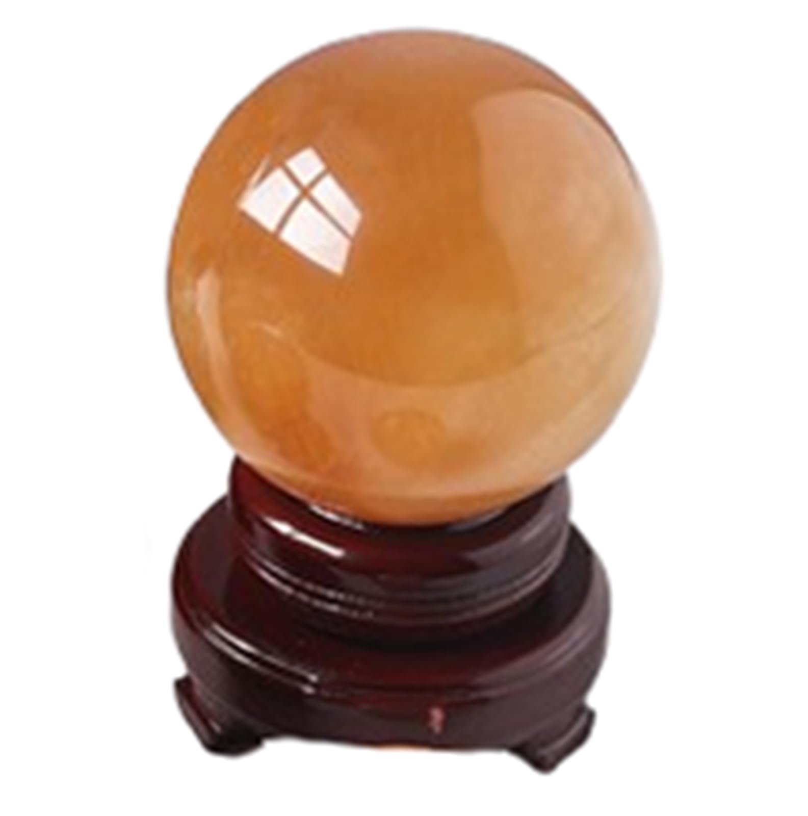 HSMQUBDBX Yellow Calcite Iceland Spar Crystal Sphere with Wood Stand,Citrine Ball Statue Lucky Feng Shui Living Room Decoration,7cm/2.75in